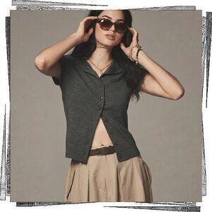 NWT Soft Warm & Light Weight Gray Merino Wool Short-Sleeve Cardigan Sweater (S)